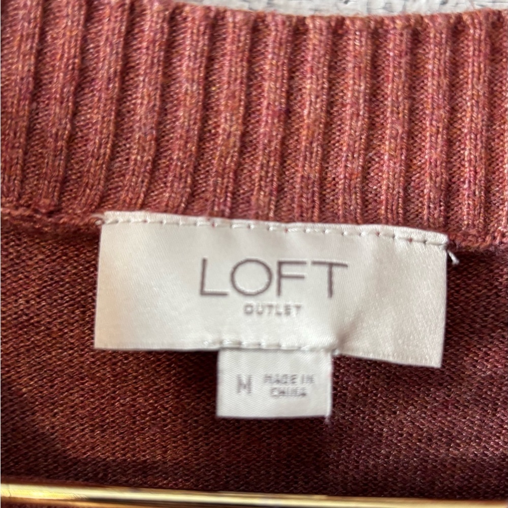 LOFT Women's Brick Red Crew Neck Sweater - Picture 2 of 3